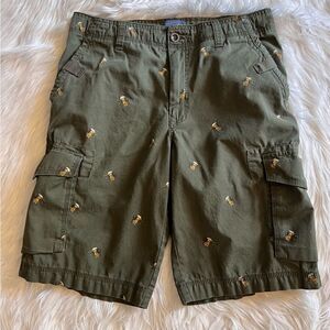 G.H. Bass Shorts Men Size 30 Beer Mugs Olive Green Drawstring Waist Pockets